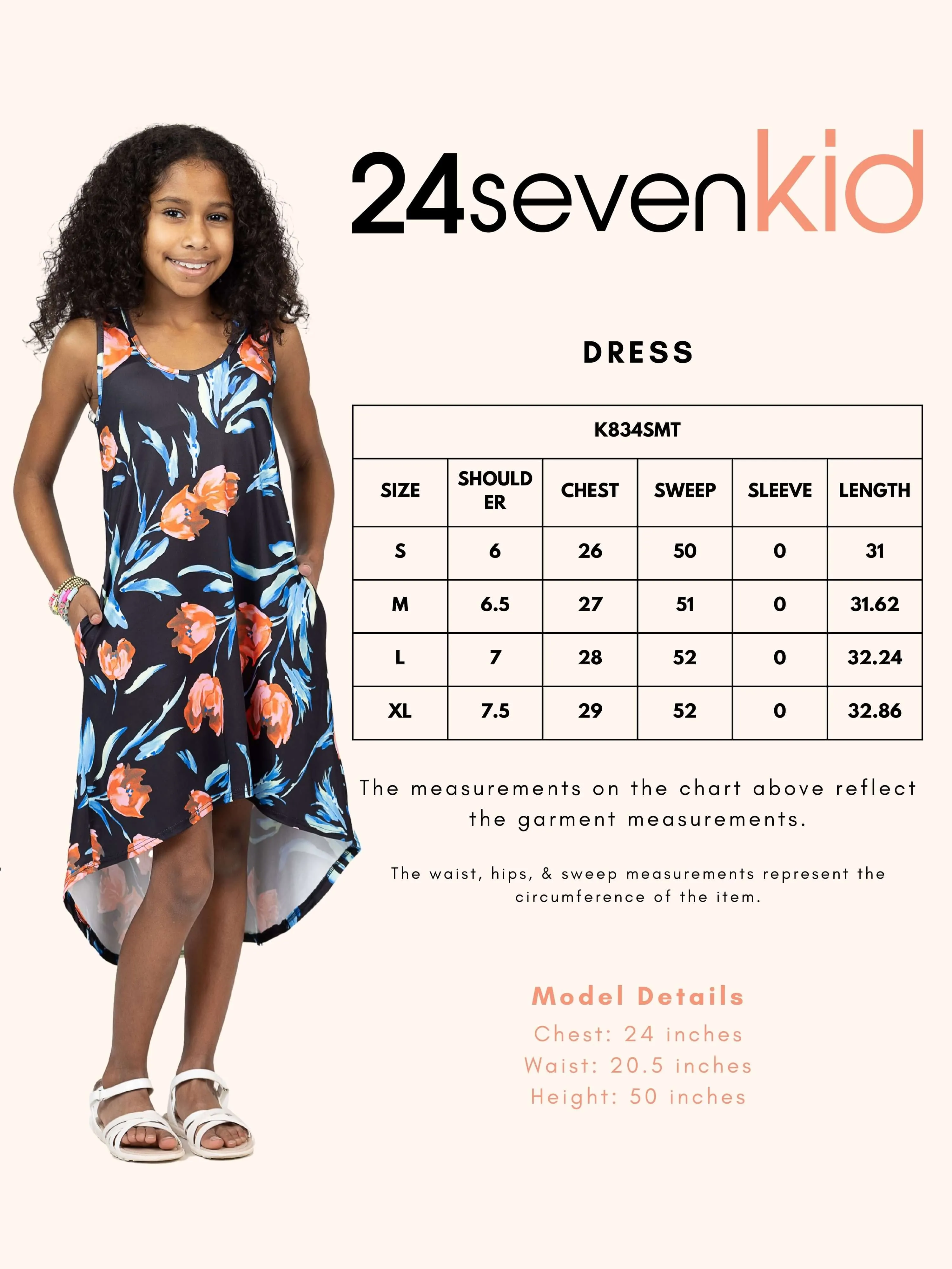 24sevenkid Girls Black Floral High Low Sleeveless Pocket Dress