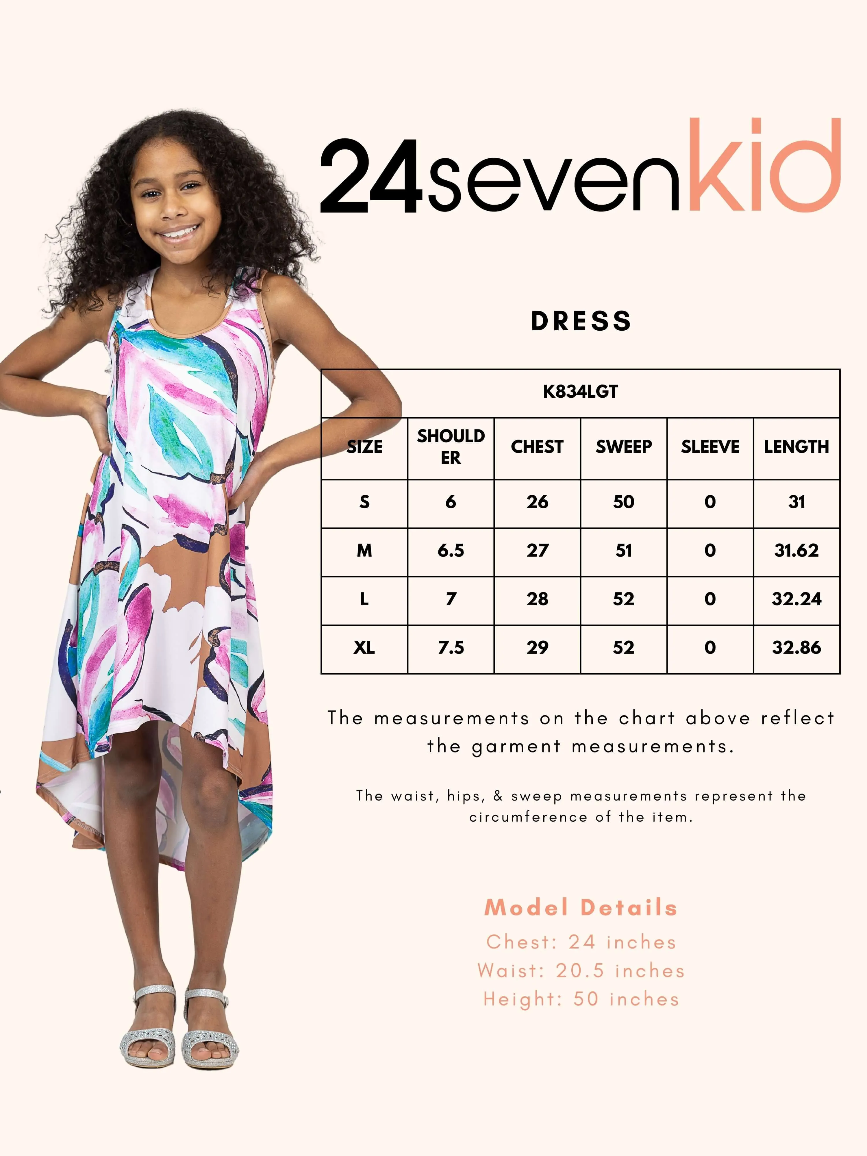 24sevenkid Girls Pastel Floral High Low Sleeveless Pocket Dress