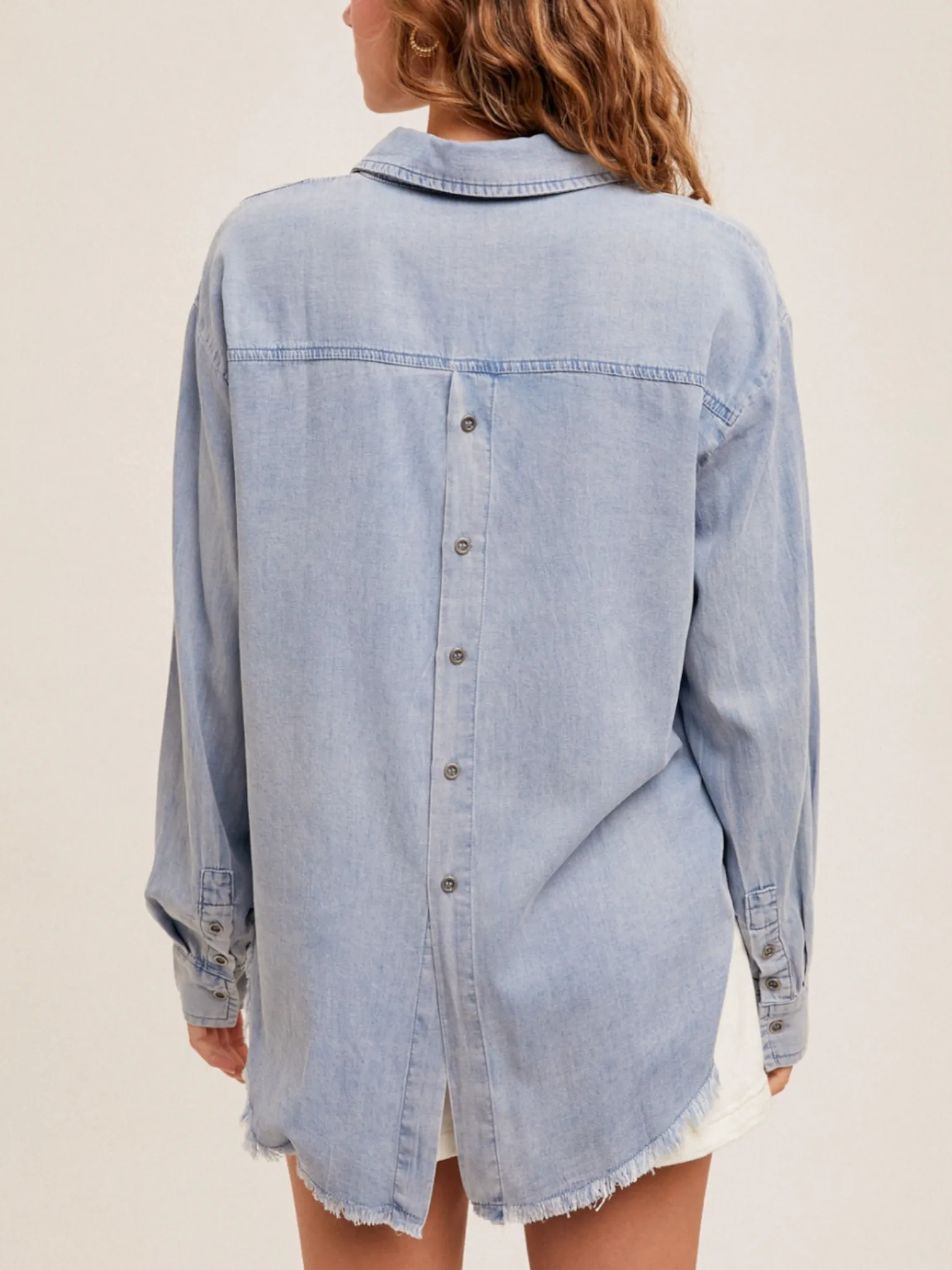 Aniyah Button Lapel Top - Light Denim