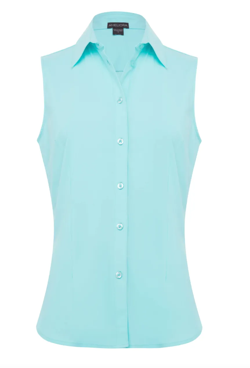 Annie Sleeveless Button Down - Sea