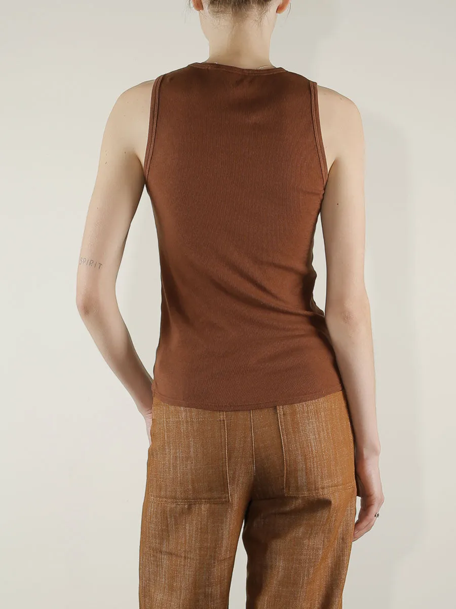 Athena Hi-Neck Tank in Lightweight Rib - Umber