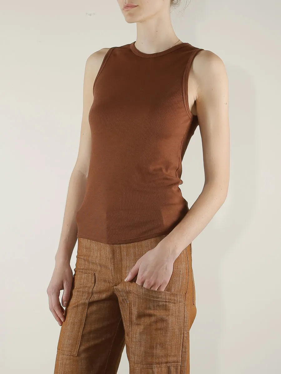 Athena Hi-Neck Tank in Lightweight Rib - Umber