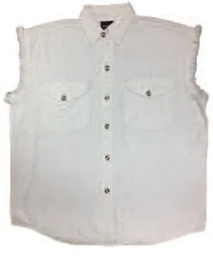 Biker denim cutoff sleeve shirt - White