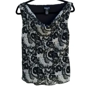 Biyaycda Career Lace Print Cowl Neck Lightweight Women's Sleeveless Shirt - L