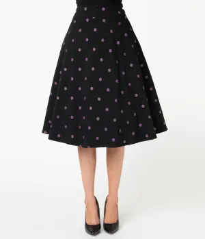 Black and Purple Polka Dot Vivien Swing Skirt- LAST ONE