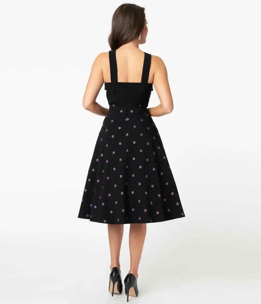 Black and Purple Polka Dot Vivien Swing Skirt- LAST ONE