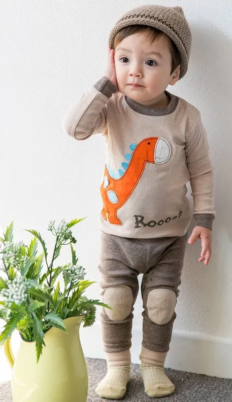 Brown Dino Long Sleeve Pajamas