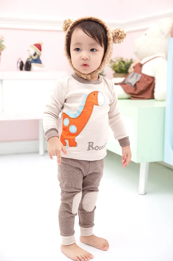 Brown Dino Long Sleeve Pajamas