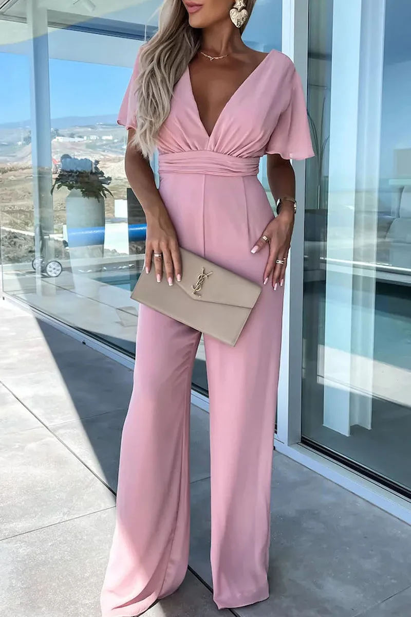 Casual Elegant Solid Solid Color V Neck Regular Jumpsuits