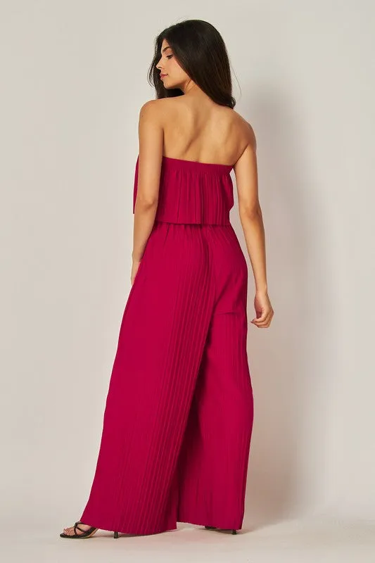 Cerise Pleated Sleeveless Romper