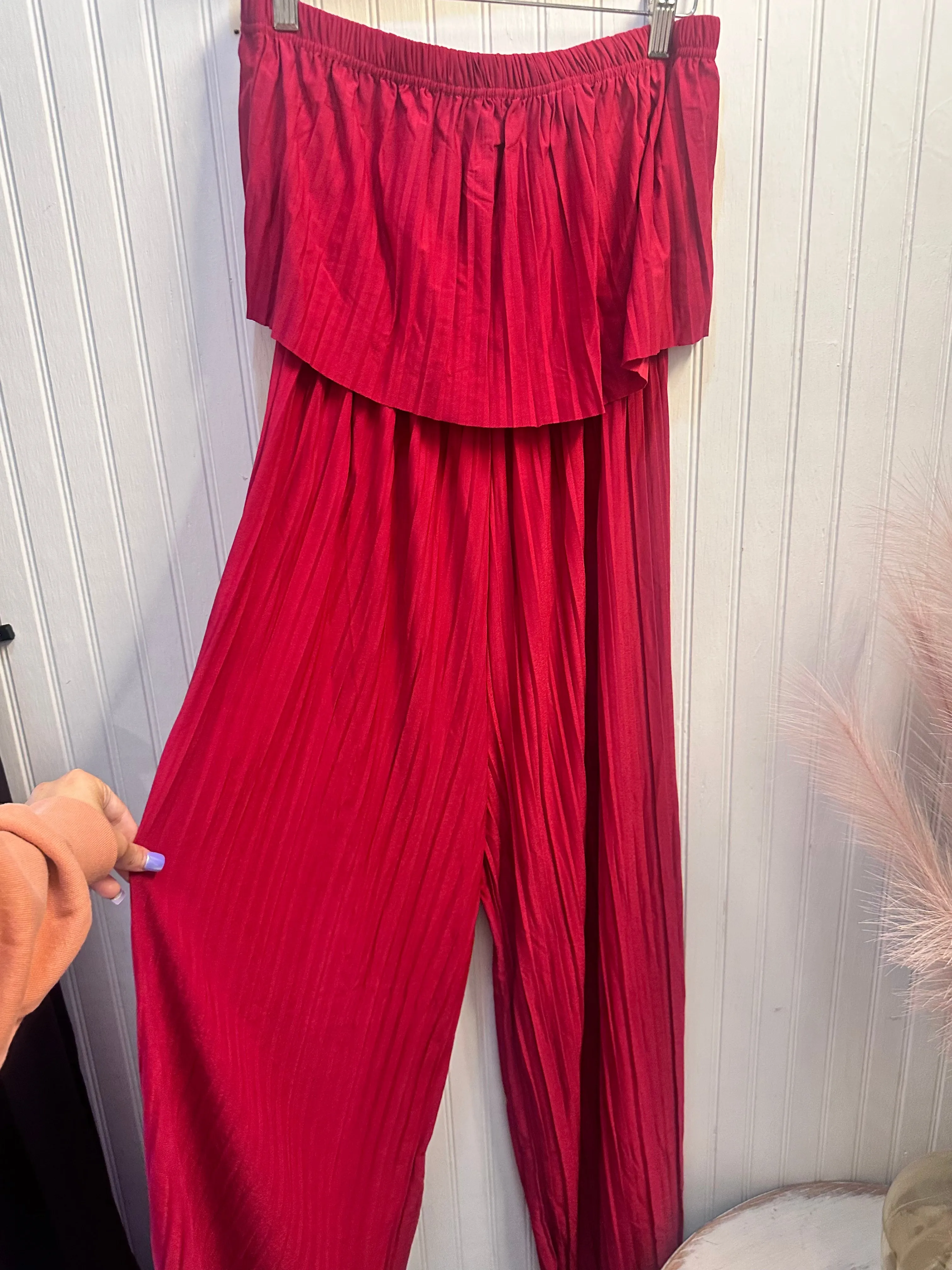 Cerise Pleated Sleeveless Romper