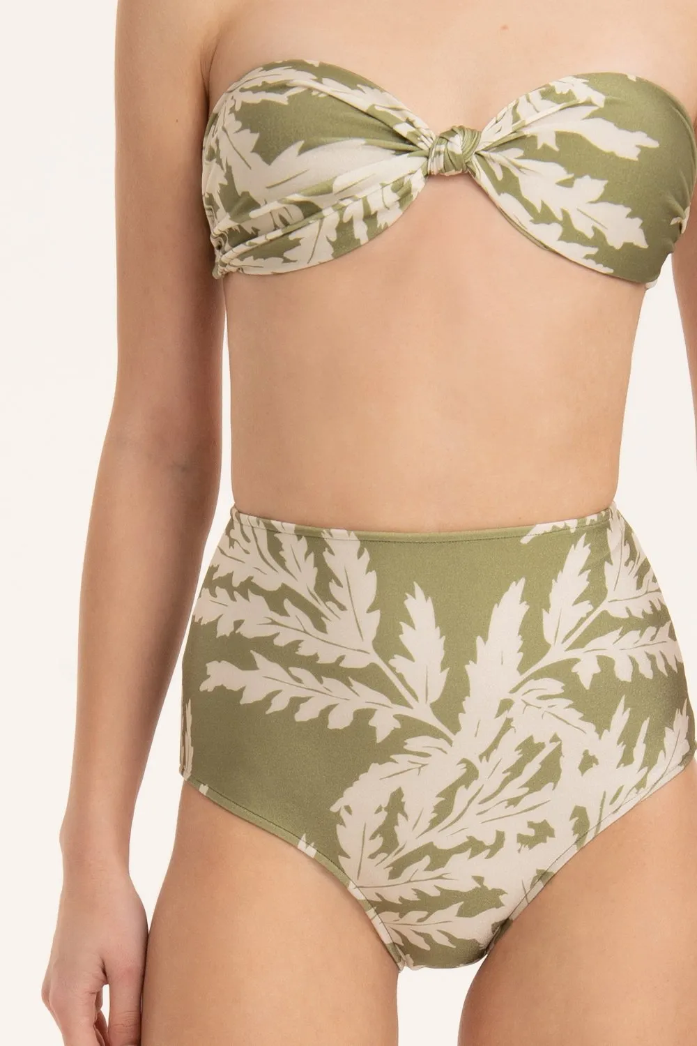 Classic Foliage Strapless High-Waisted Bikini