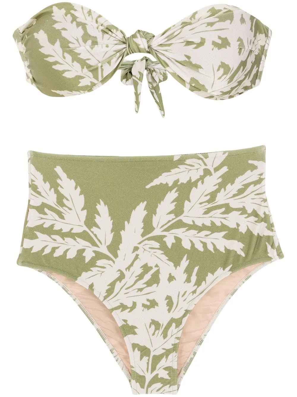 Classic Foliage Strapless High-Waisted Bikini