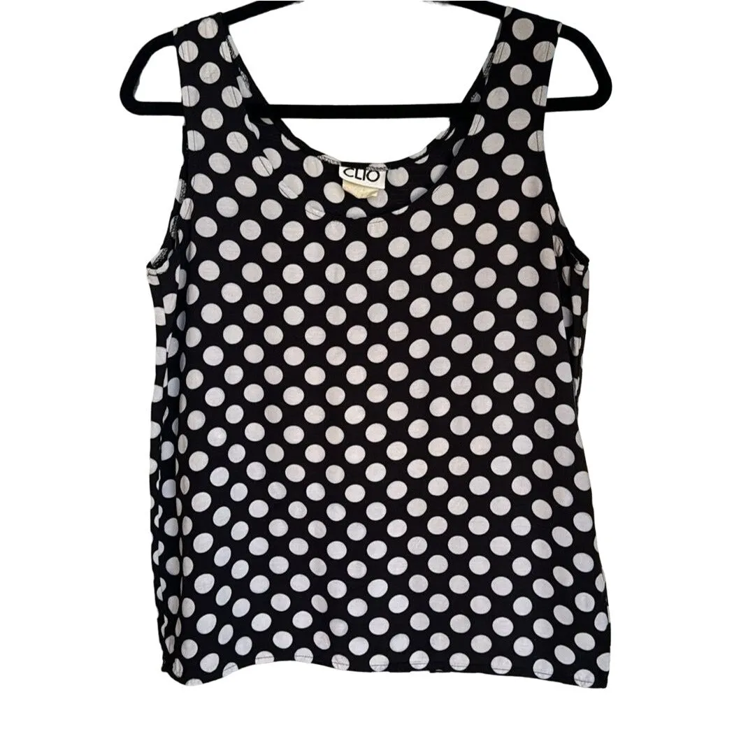 Clio Vintage Women's Black & White Polka Dot Lightweight Sleeveless Blouse - M