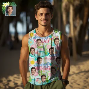 Custom Thick Face Tank Tops Men's Sleeveless Shirt Happy Birthday