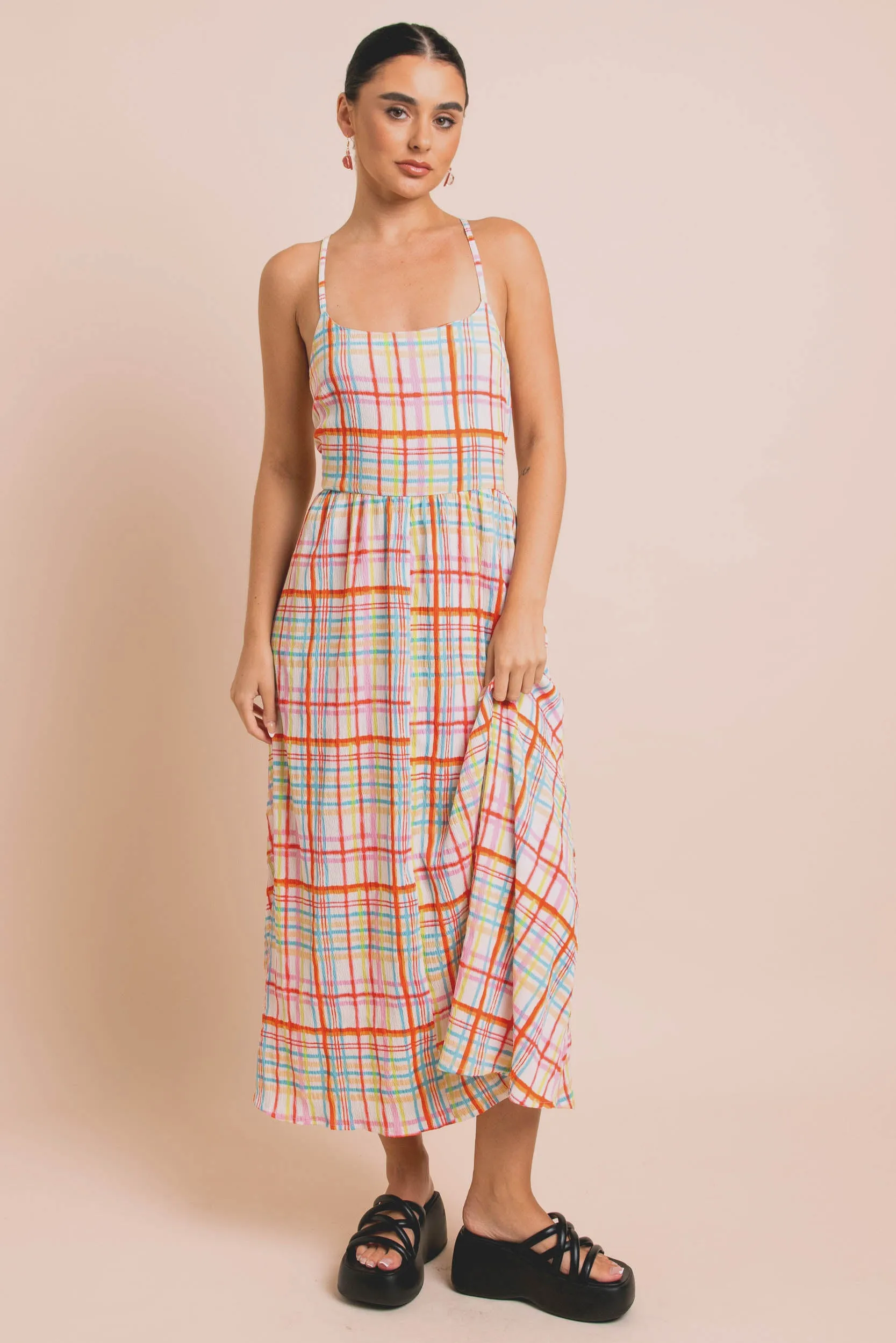 Daisy Street - Colourful Check Midaxi Smock Dress