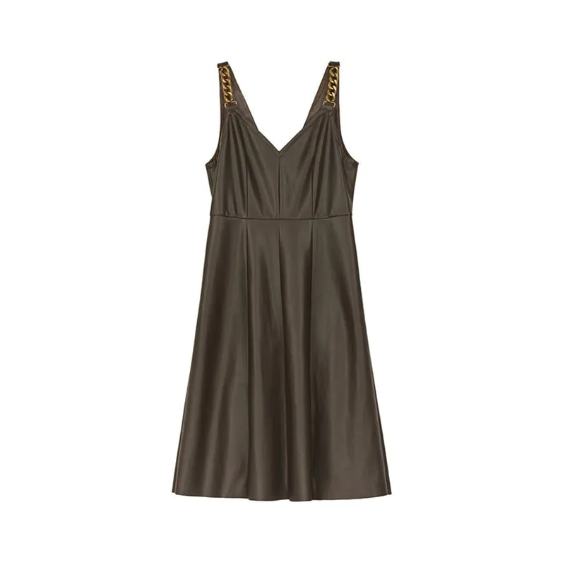 Dark Brown Leather Slip Dress