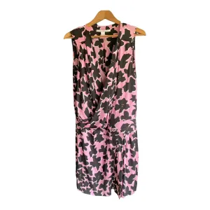 Diane Von Furstenberg Silk Pink and Black Floral Sleeveless Dress UK Size 10