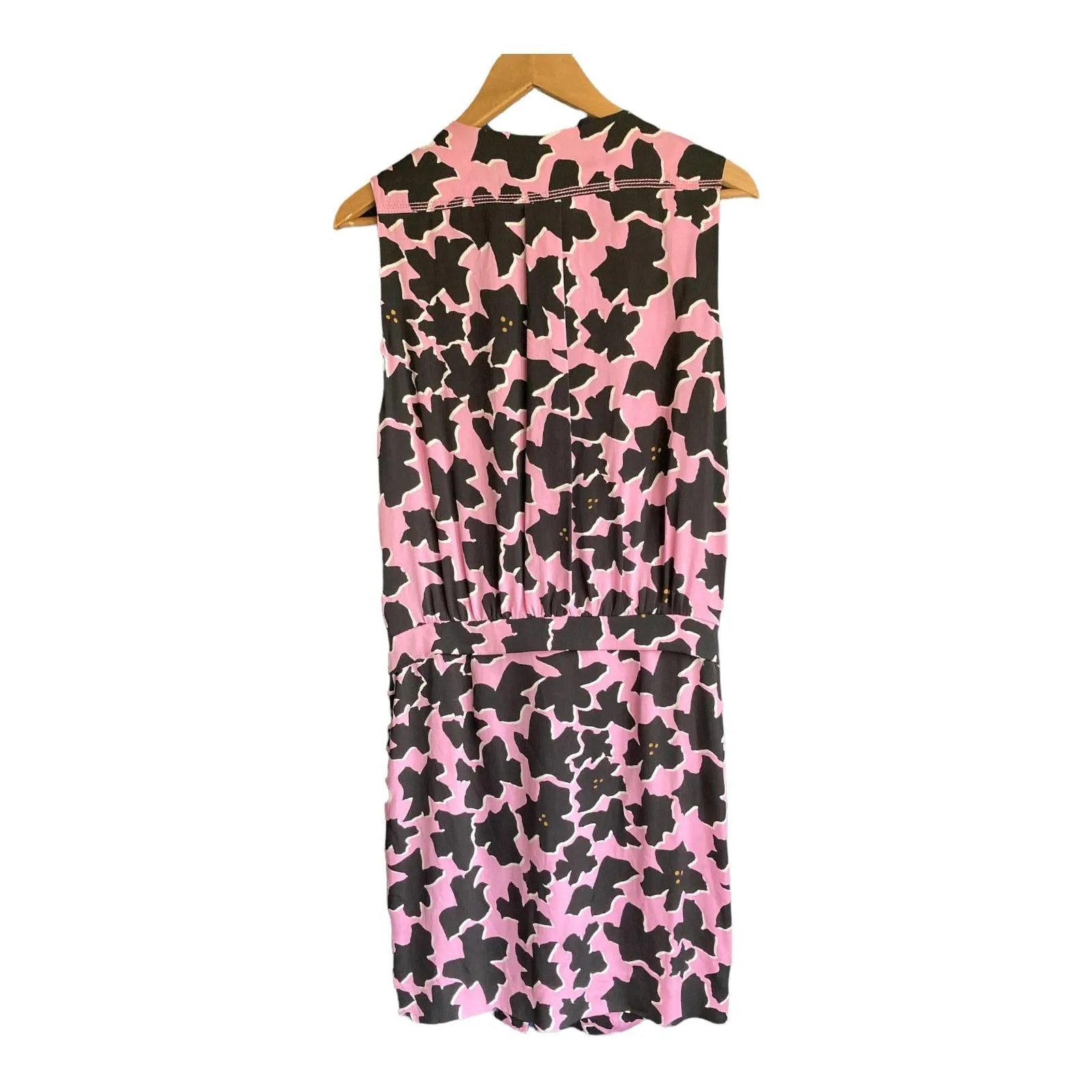 Diane Von Furstenberg Silk Pink and Black Floral Sleeveless Dress UK Size 10