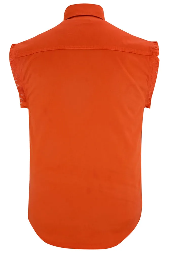 DM6003 Men's Orange Lightweight Sleeveless Denim Shirt