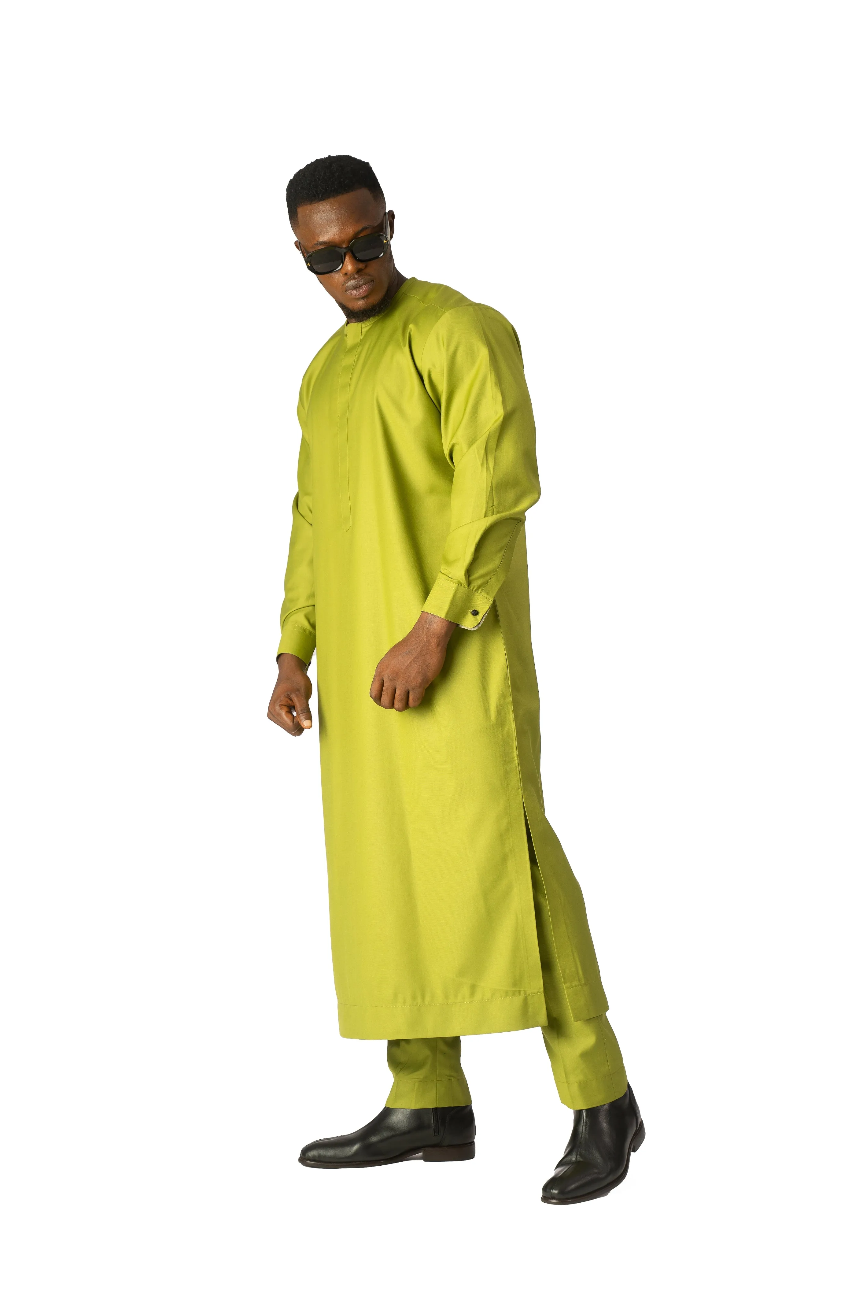 Extended Length Long Sleeve Wool Matching Set in Lime Green