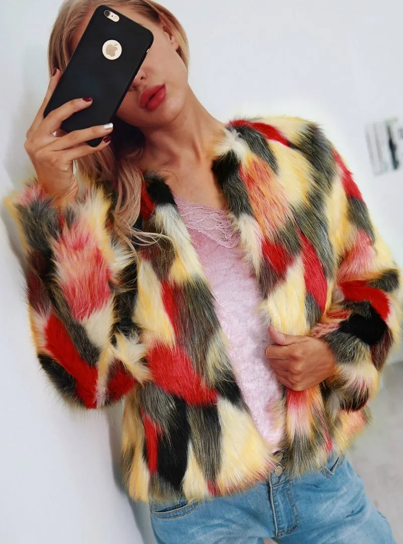 Fall Winter Warm Fashion Color Faux Fur Coat