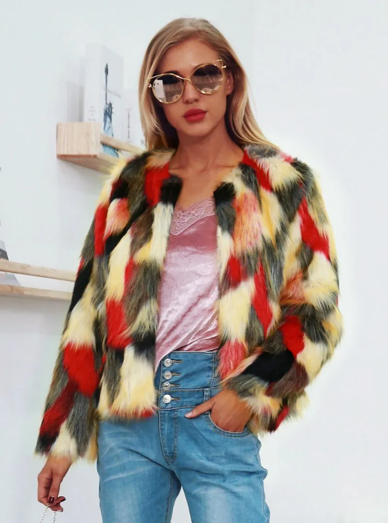 Fall Winter Warm Fashion Color Faux Fur Coat