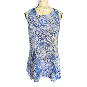 Fever NEW Sleeveless Layered Blue Mosaic Glass Shirt Size Small