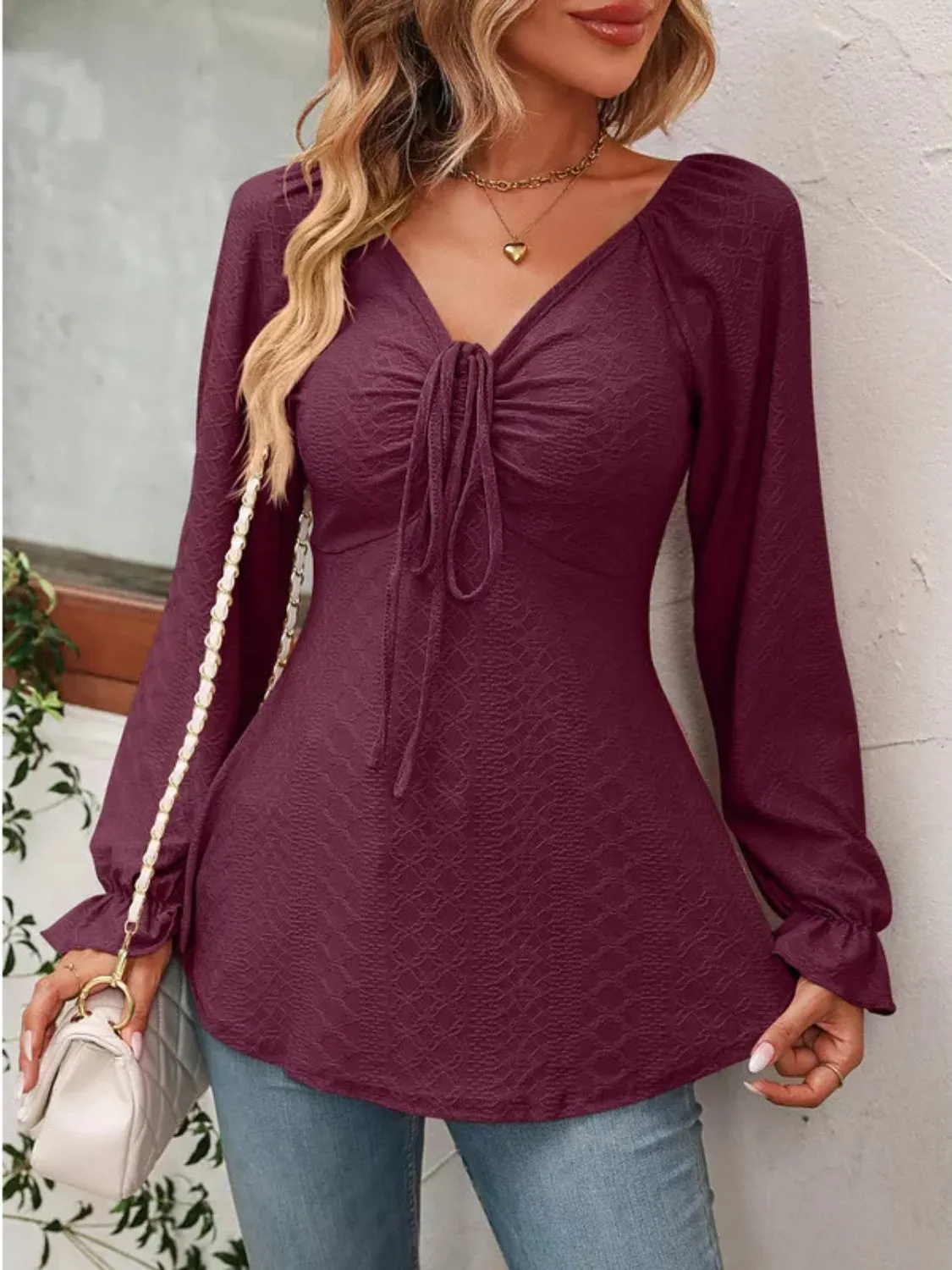 Full Size Fitting Long Sleeve Blouse