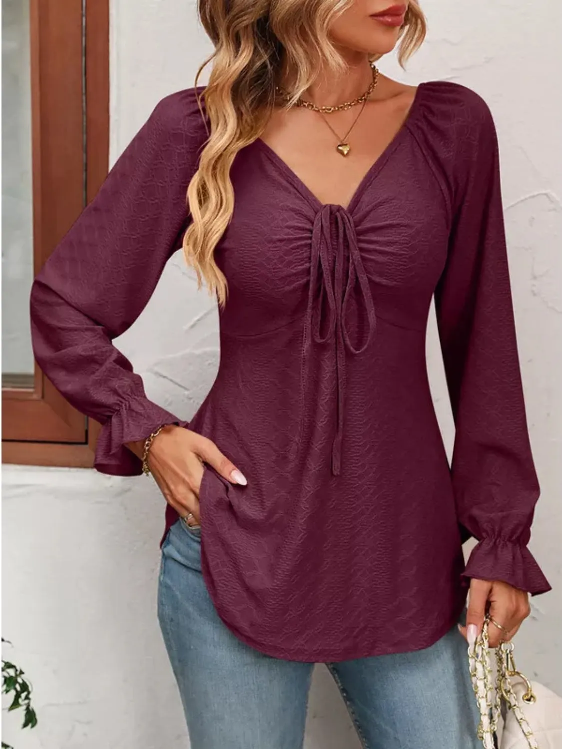 Full Size Fitting Long Sleeve Blouse