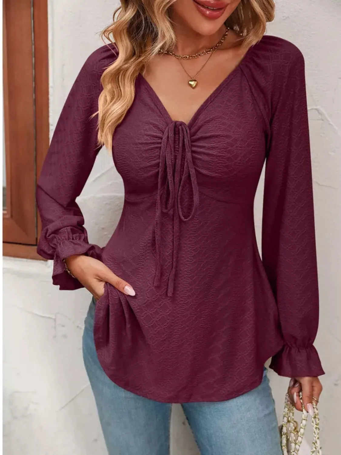 Full Size Fitting Long Sleeve Blouse