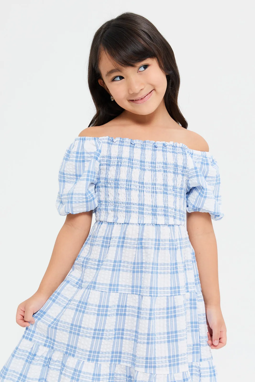 Girls Blue Checkered Dress