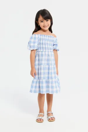 Girls Blue Checkered Dress