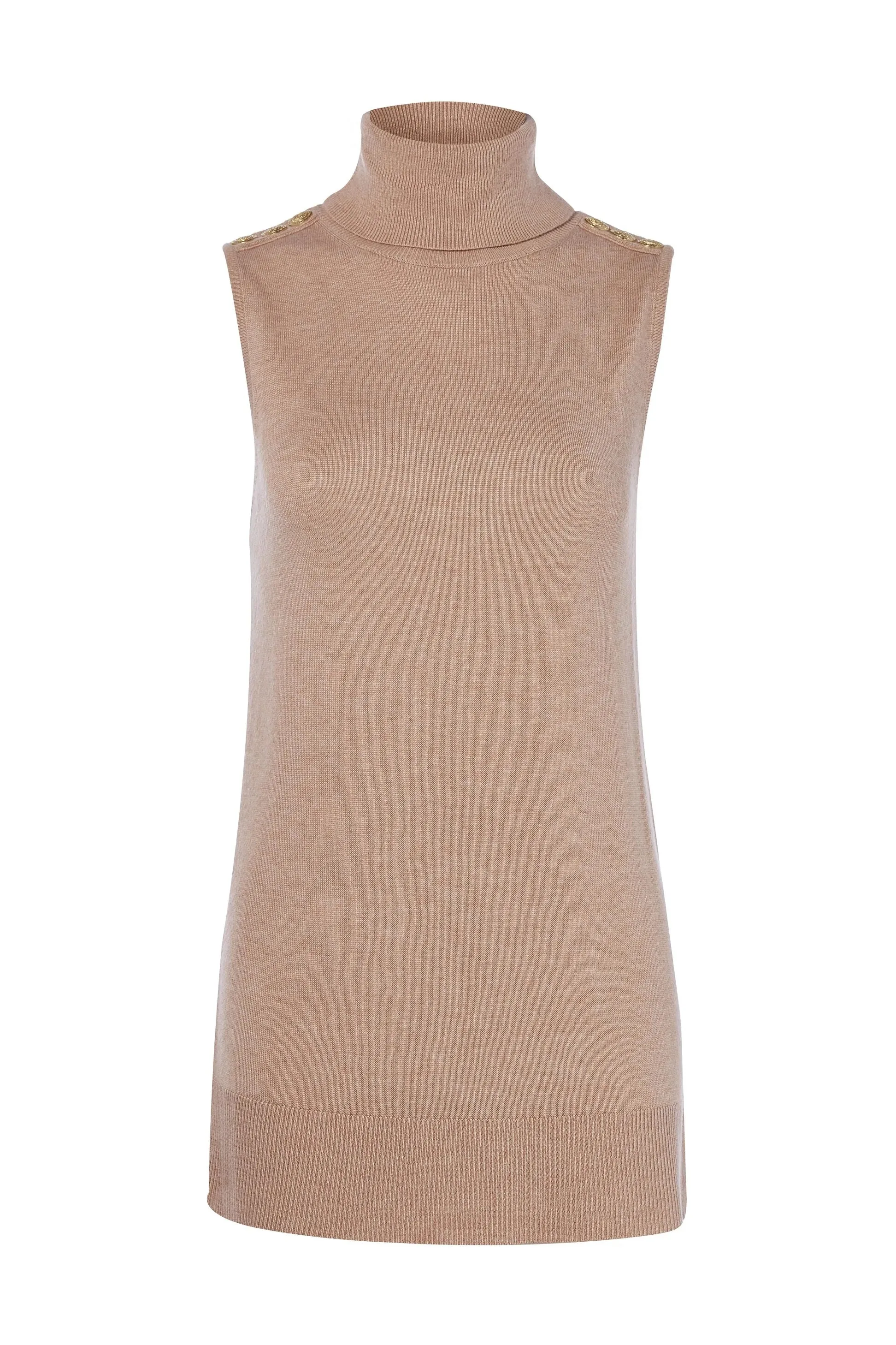 Holland Cooper Luxury Sleeveless Roll Neck in Camel