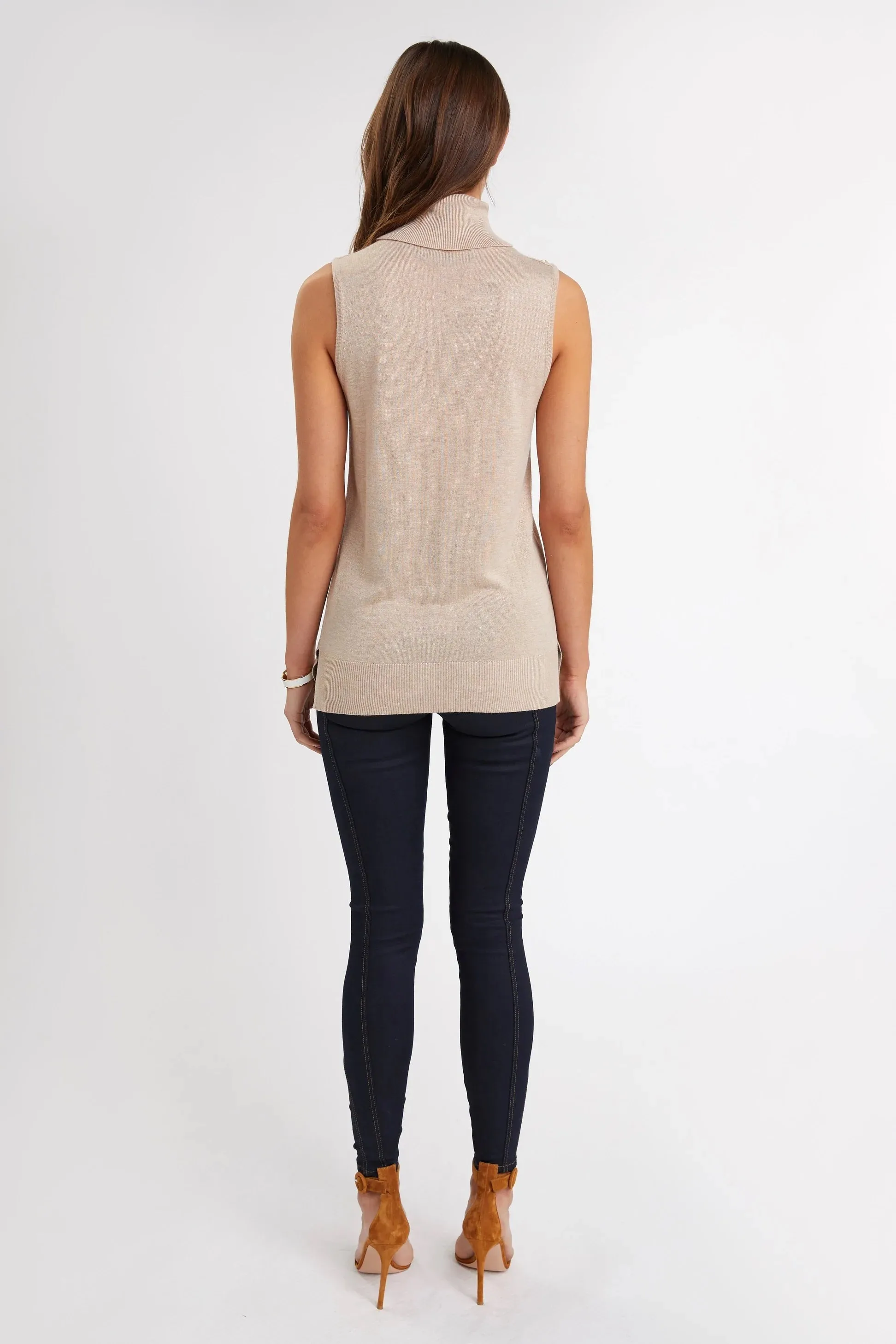 Holland Cooper Luxury Sleeveless Roll Neck in Camel