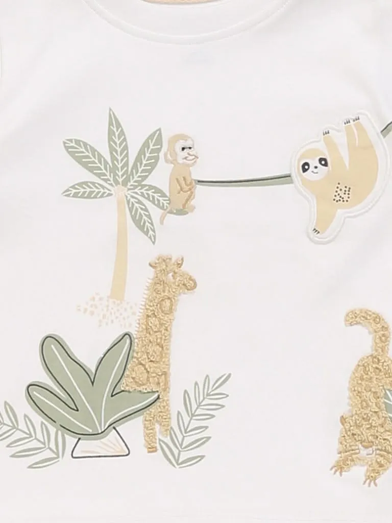 HOP Baby White Animal Embroidered T-Shirt