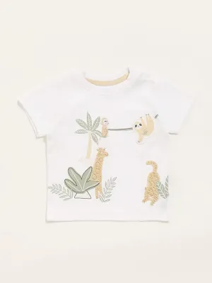 HOP Baby White Animal Embroidered T-Shirt