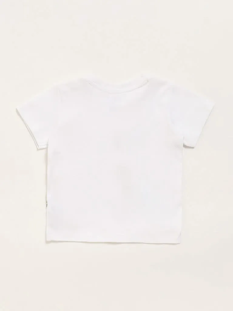 HOP Baby White Animal Embroidered T-Shirt