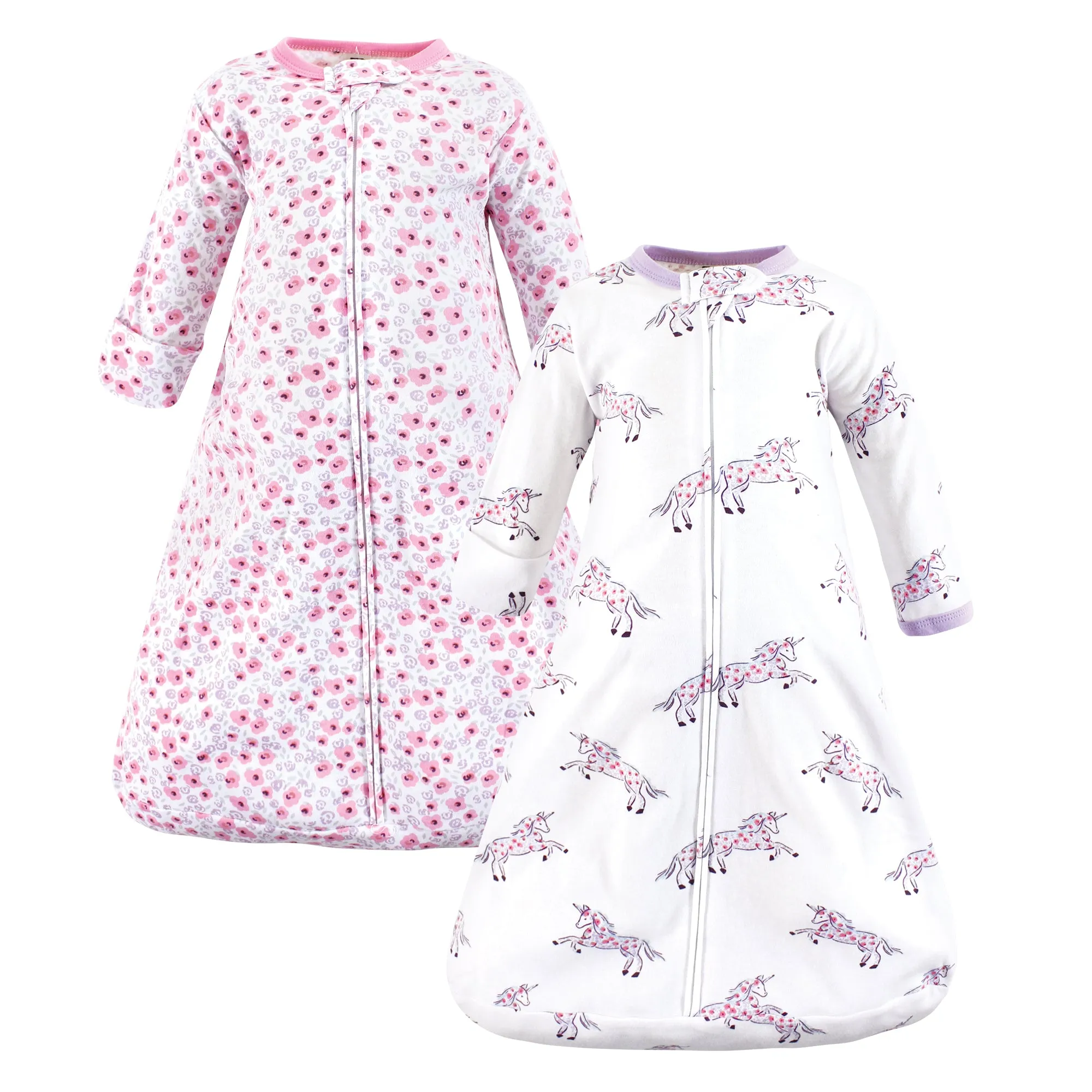 Hudson Baby Cotton Long-Sleeve Wearable Sleeping Bag, Sack, Blanket, Floral Unicorn Long Sleeve