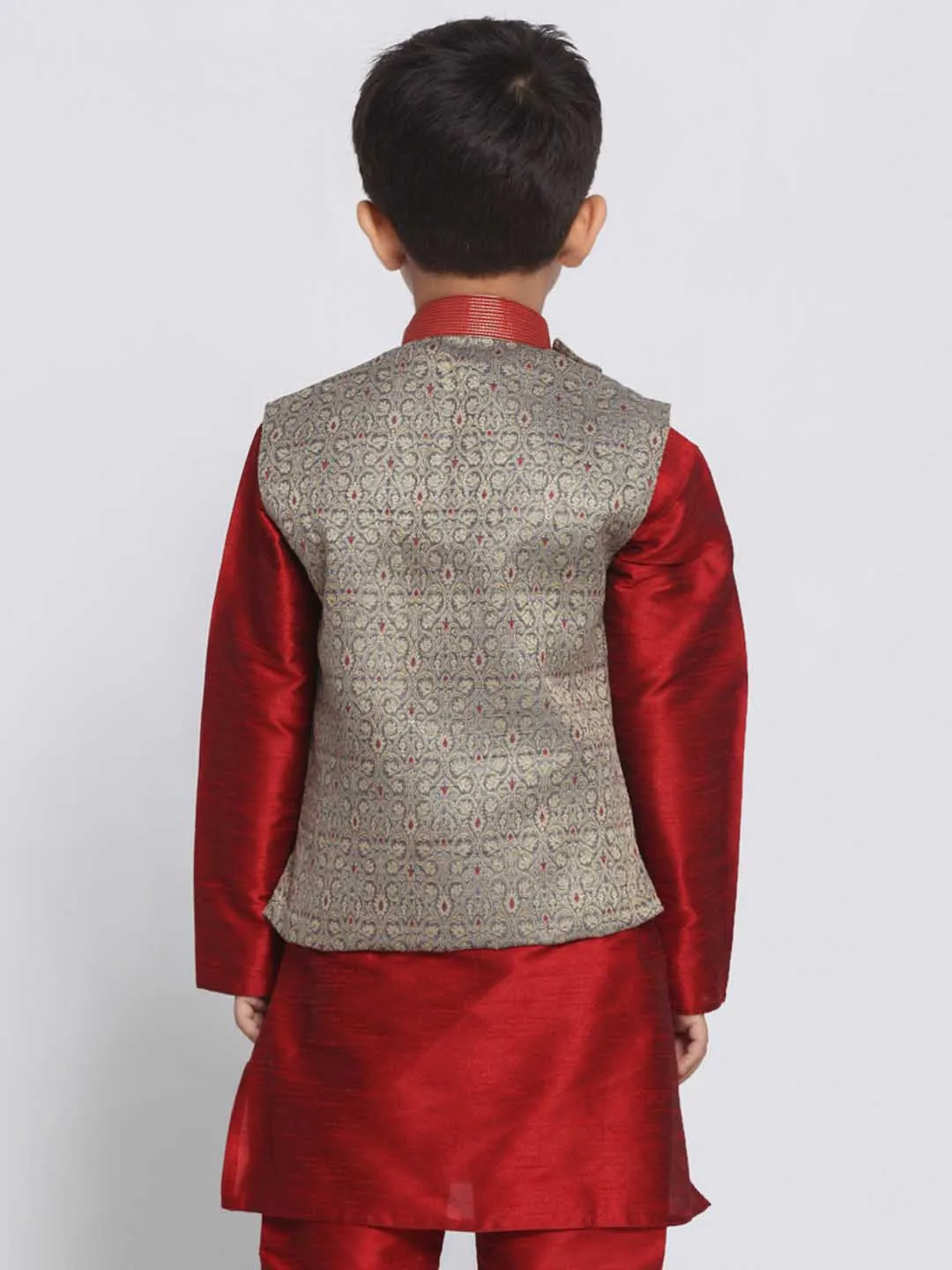 Jashvi Boys' Grey Cotton Silk Blend Nehru Jacket