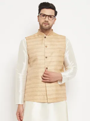 Jashvi Men's Beige Silk Blend Nehru Jacket