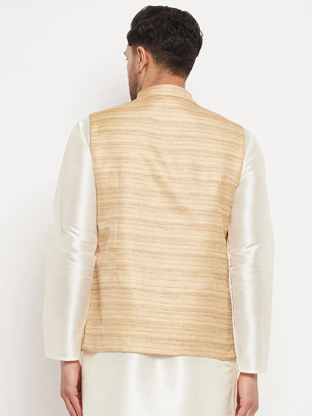 Jashvi Men's Beige Silk Blend Nehru Jacket