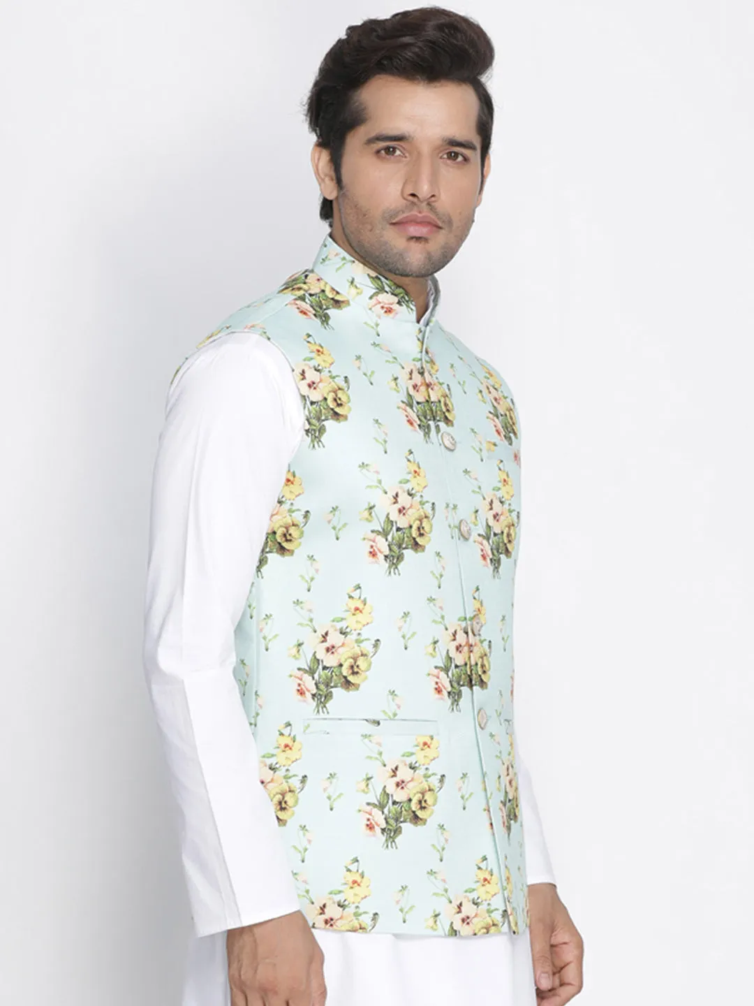 Jashvi Men's Multicolor Cotton Blend Ethnic Jacket