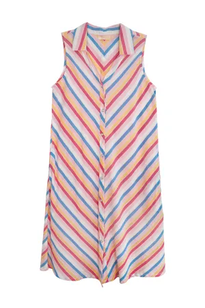 La Cera Plus Size Stripe Snap Front Sleeveless Cotton Dress