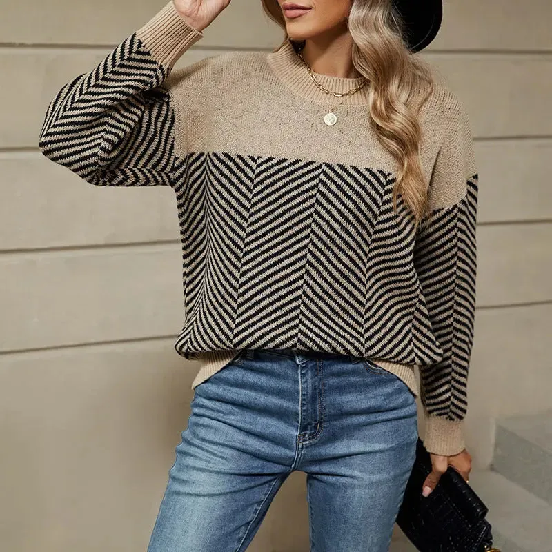 Lazy Striped Sweater Women's Long Sleeve