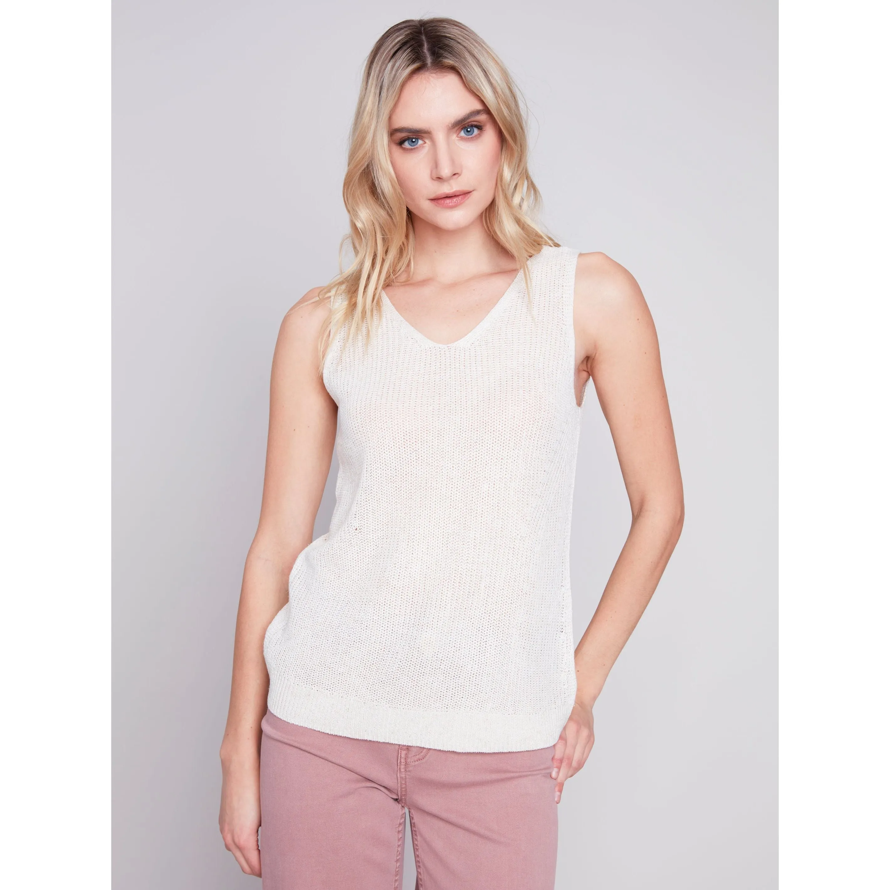 Lightweight Knit Cami With Side Diagonal Stitch Detail