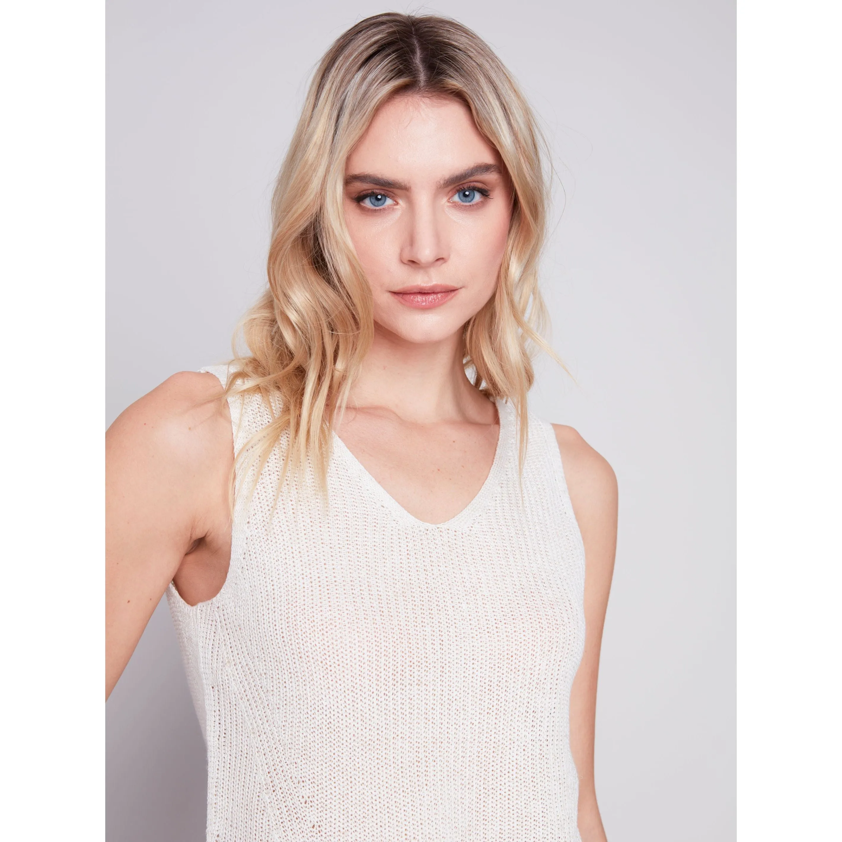 Lightweight Knit Cami With Side Diagonal Stitch Detail