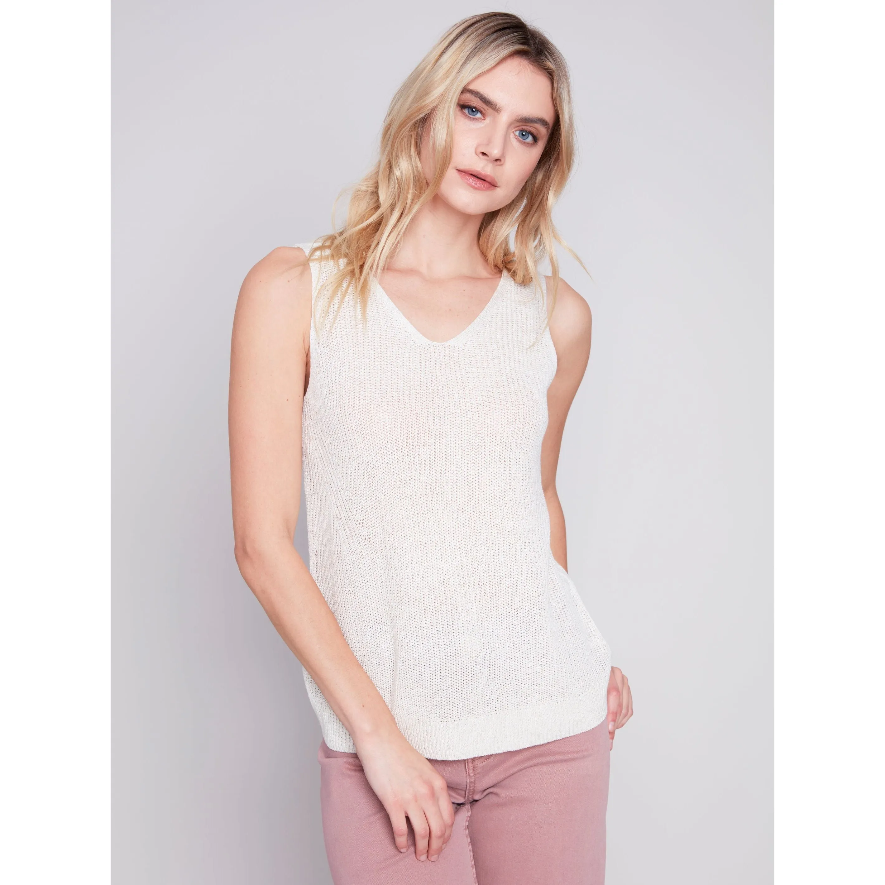 Lightweight Knit Cami With Side Diagonal Stitch Detail