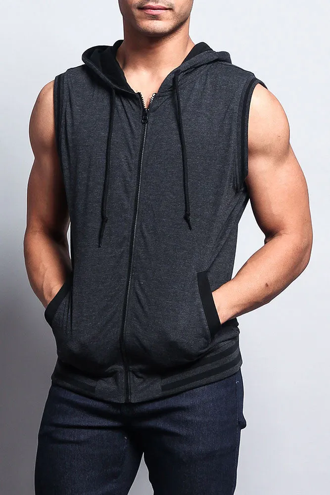 Lightweight Sleeveless Contrast Hoodie