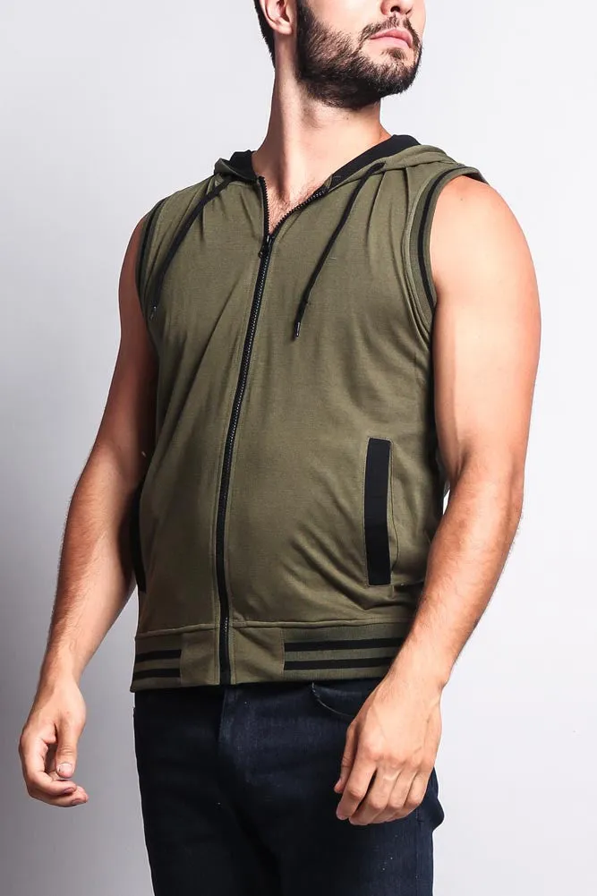 Lightweight Sleeveless Contrast Hoodie